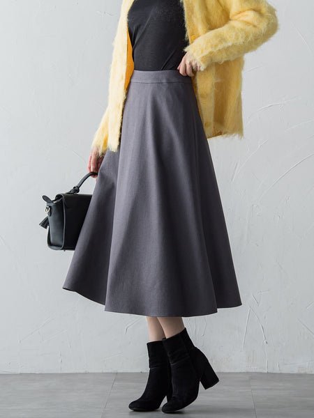 【S/M/L展開】冬仕様 美シルエットロングフレアスカート ≪洗濯機で洗える≫