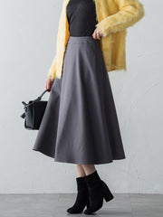 【S/M/L展開】冬仕様 美シルエットロングフレアスカート ≪洗濯機で洗える≫