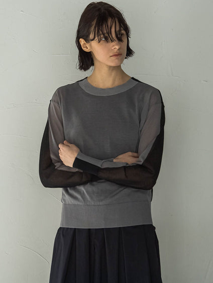 コットンナイロンシアーニットプルオーバー