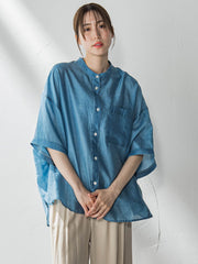【大きいサイズ】【biyori】”風をまとう、大人のシアー”デニムシャツ≪洗濯機で洗える≫