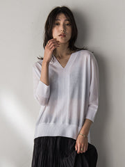 【新色追加】LEVITAシアーVネックドルマンニットプルオーバー≪手洗い可能≫