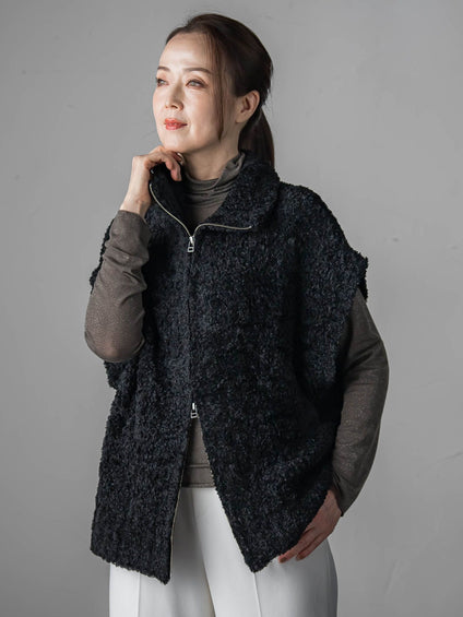 【大きいサイズ】カーリングヤーンジップジレ≪手洗い可能≫