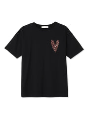 スパンコールハート刺繍Tシャツ≪洗濯機で洗える≫