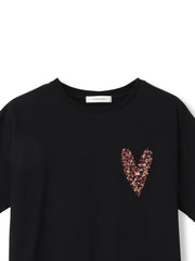 スパンコールハート刺繍Tシャツ≪洗濯機で洗える≫