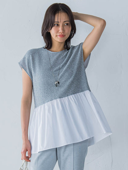 ラメ×シャツレイヤード見えカットソー≪洗濯機で洗える≫