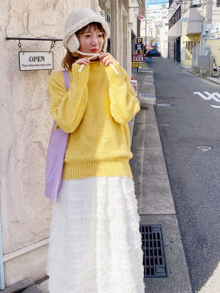 【ふわふわ着心地】ハイネックフェザーモールニット《手洗い可能》