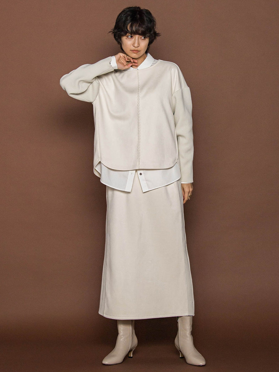 新色追加】スウェード調×ニットスカートセットアップ≪手洗い可能