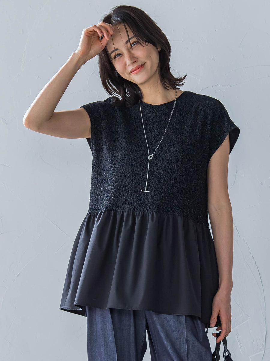 ラメ×シャツレイヤード見えカットソー≪洗濯機で洗える