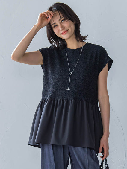 ラメ×シャツレイヤード見えカットソー≪洗濯機で洗える≫