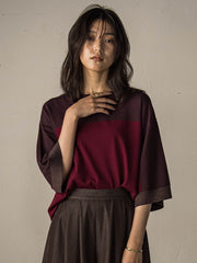 配色7分袖ニットプルオーバー≪手洗い可能≫