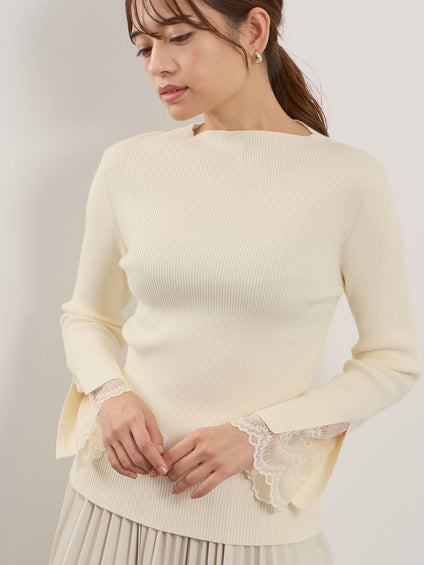 シアバタースリットレースカフニット≪手洗い可能≫