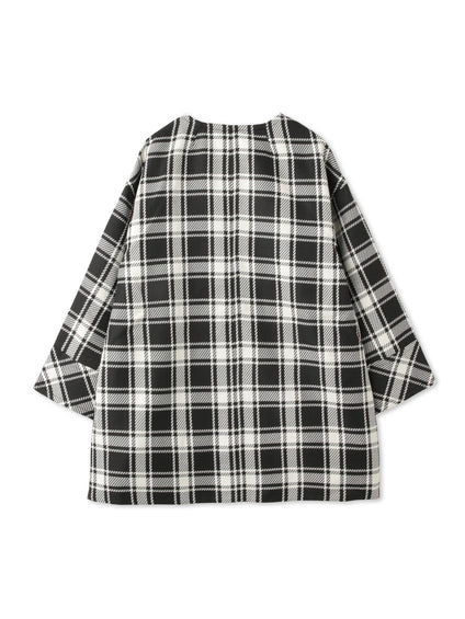 ツィーディチェックノーカラーコート≪手洗い可能≫
