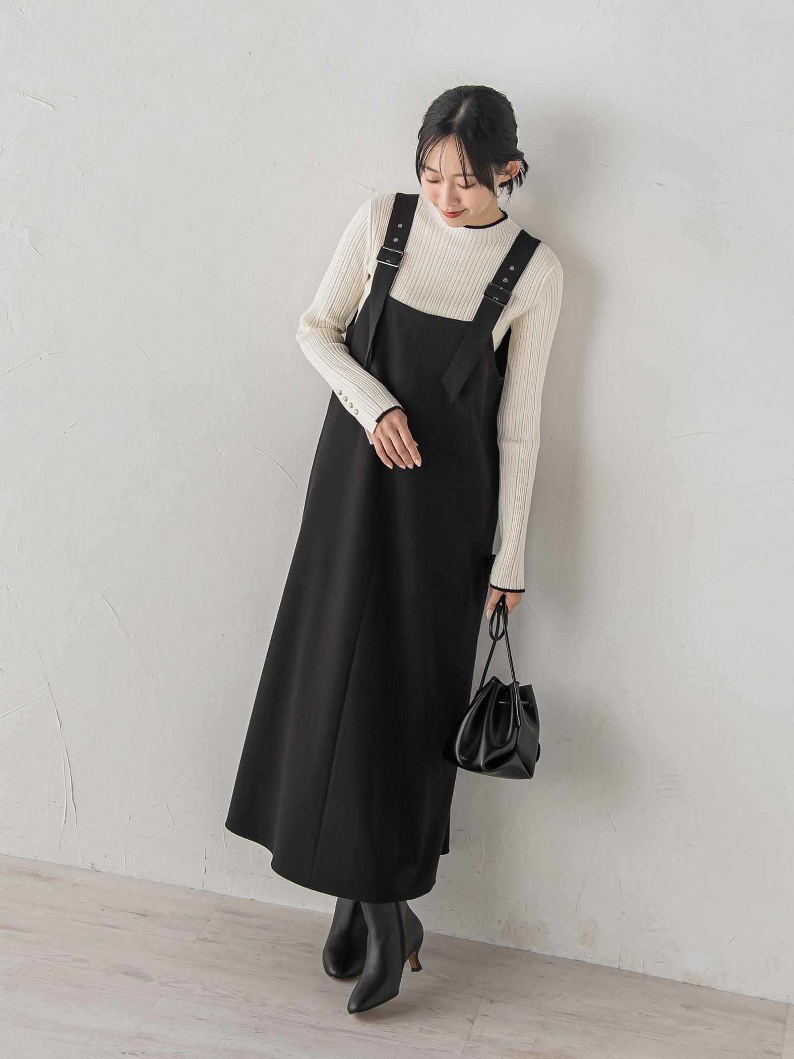 【新色追加】袖ボタンランダムリブニット≪手洗い可能≫