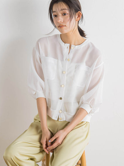 変わり織メッシュカーディガン≪手洗い可能≫