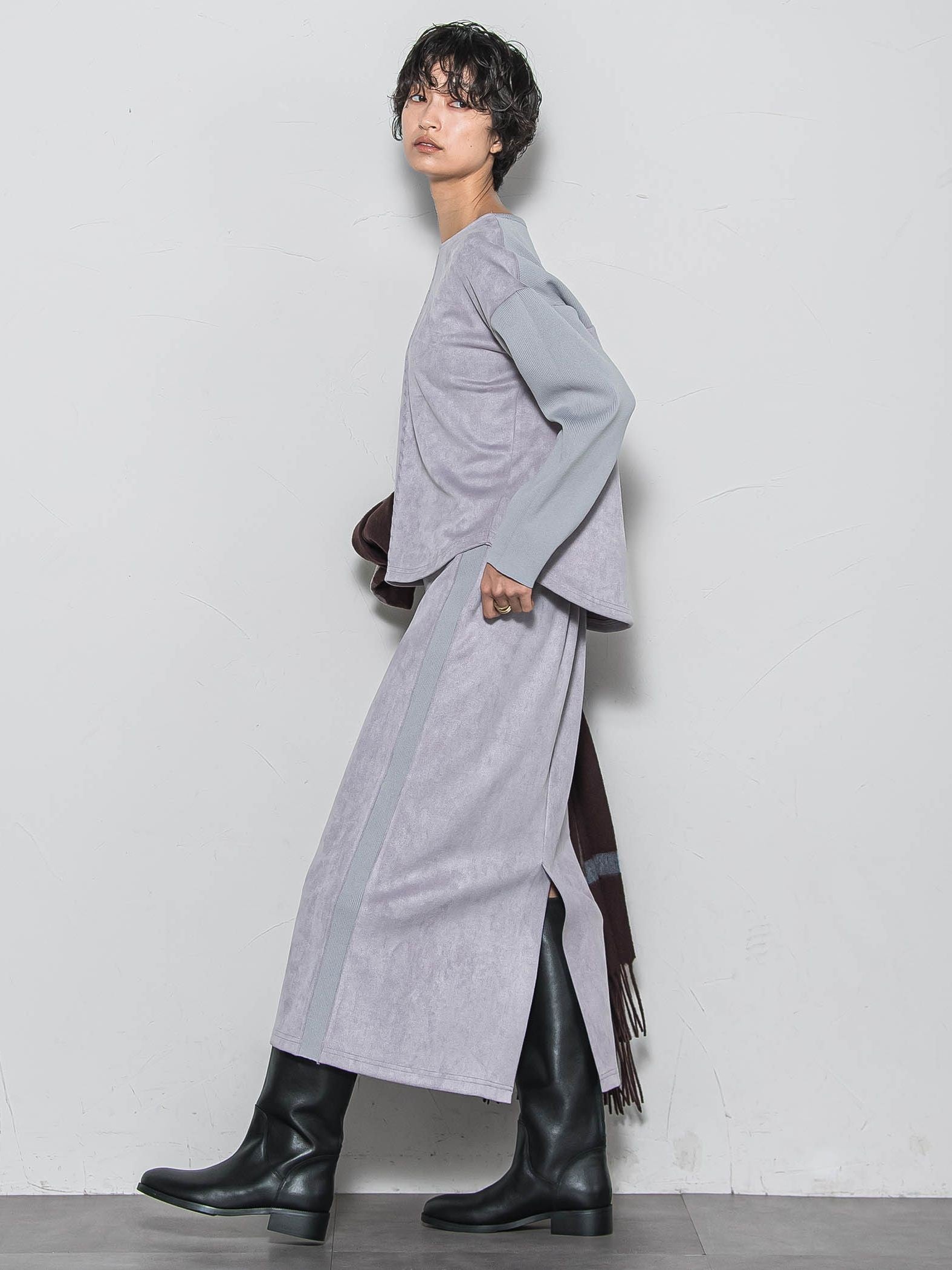 【新色追加】スウェード調×ニットスカートセットアップ≪手洗い可能≫