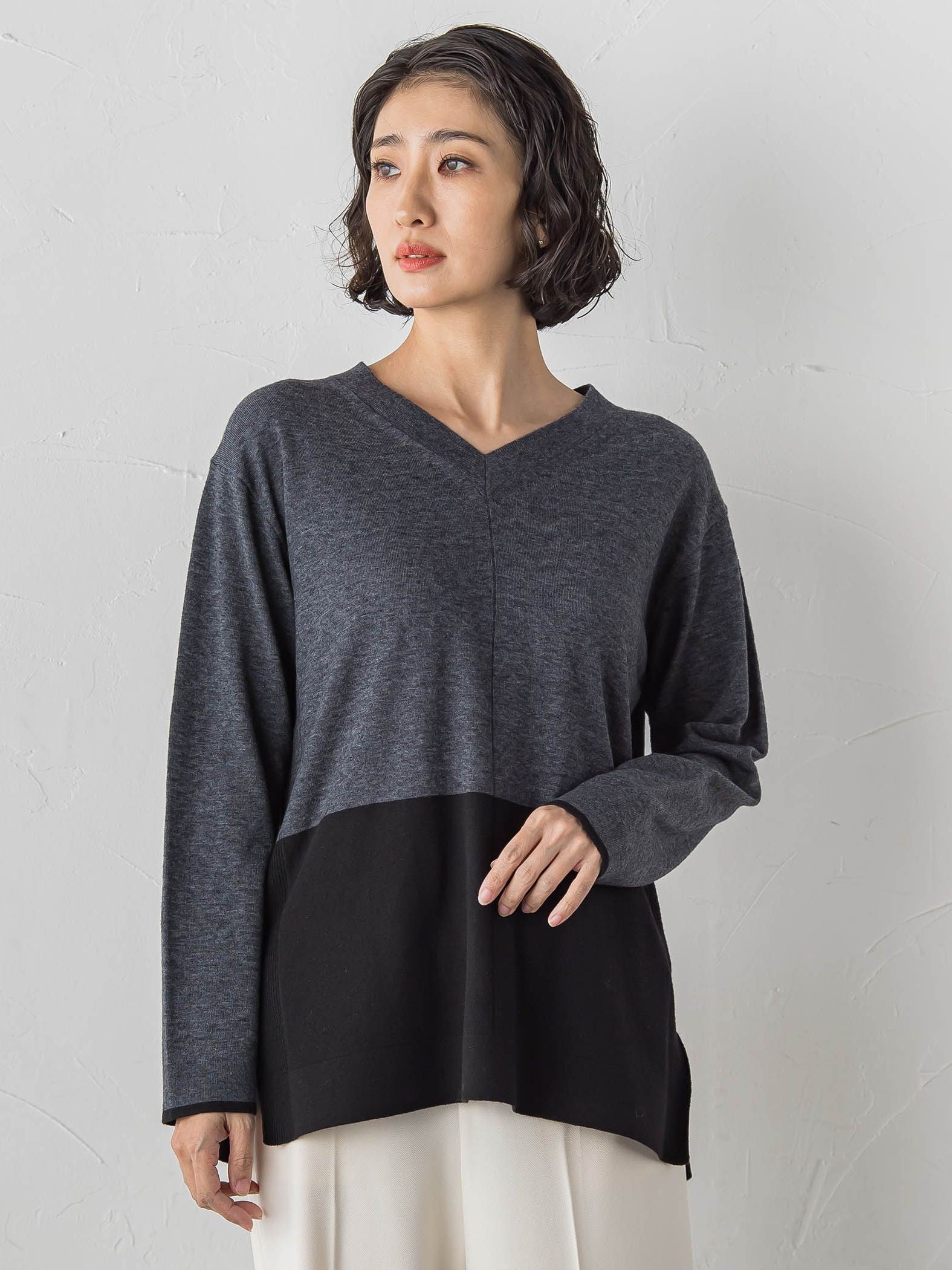 ファインウールVネックニット