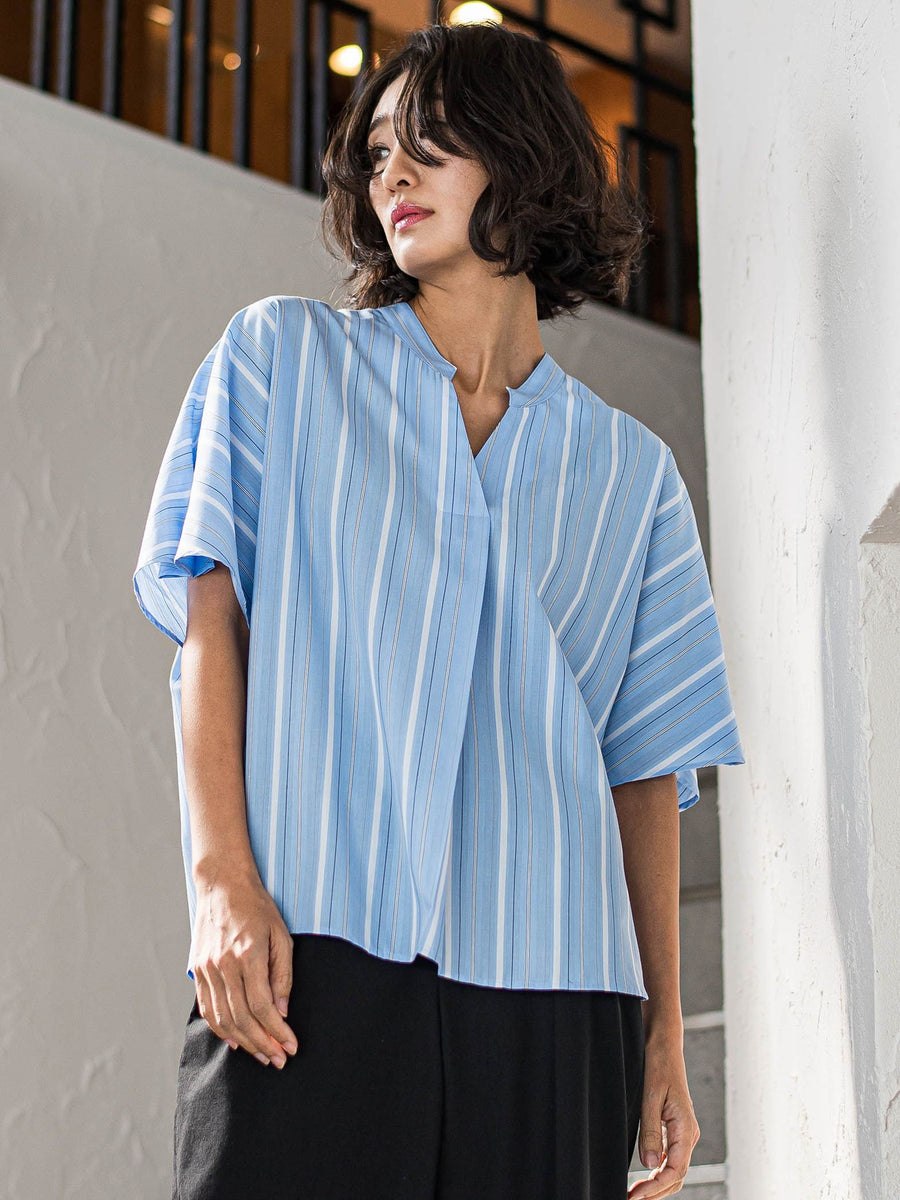 LOUNIE オフ・ブラック ストライプ 半袖ポロシャツ サイズ38 LOUNIE