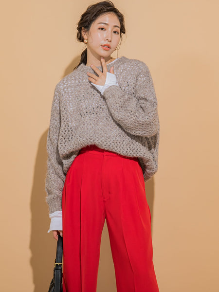 【ざっくりメッシュが可愛い】メッシュラメニット《手洗い可能》