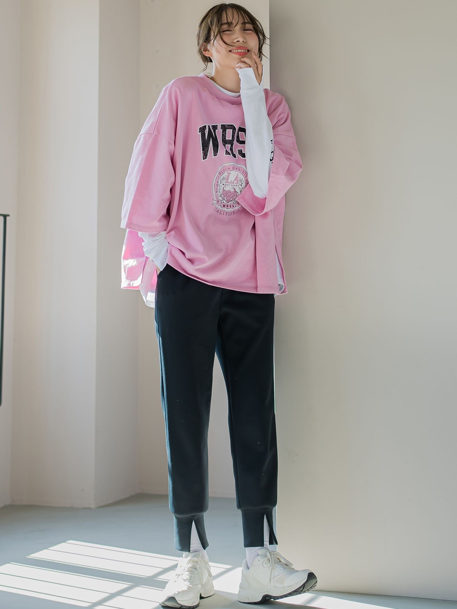 【ビッキー定番/ロングシーズン大活躍の多機能素材/L号サイズ登場!】裾スリットジョガーパンツ《洗濯機で洗える》