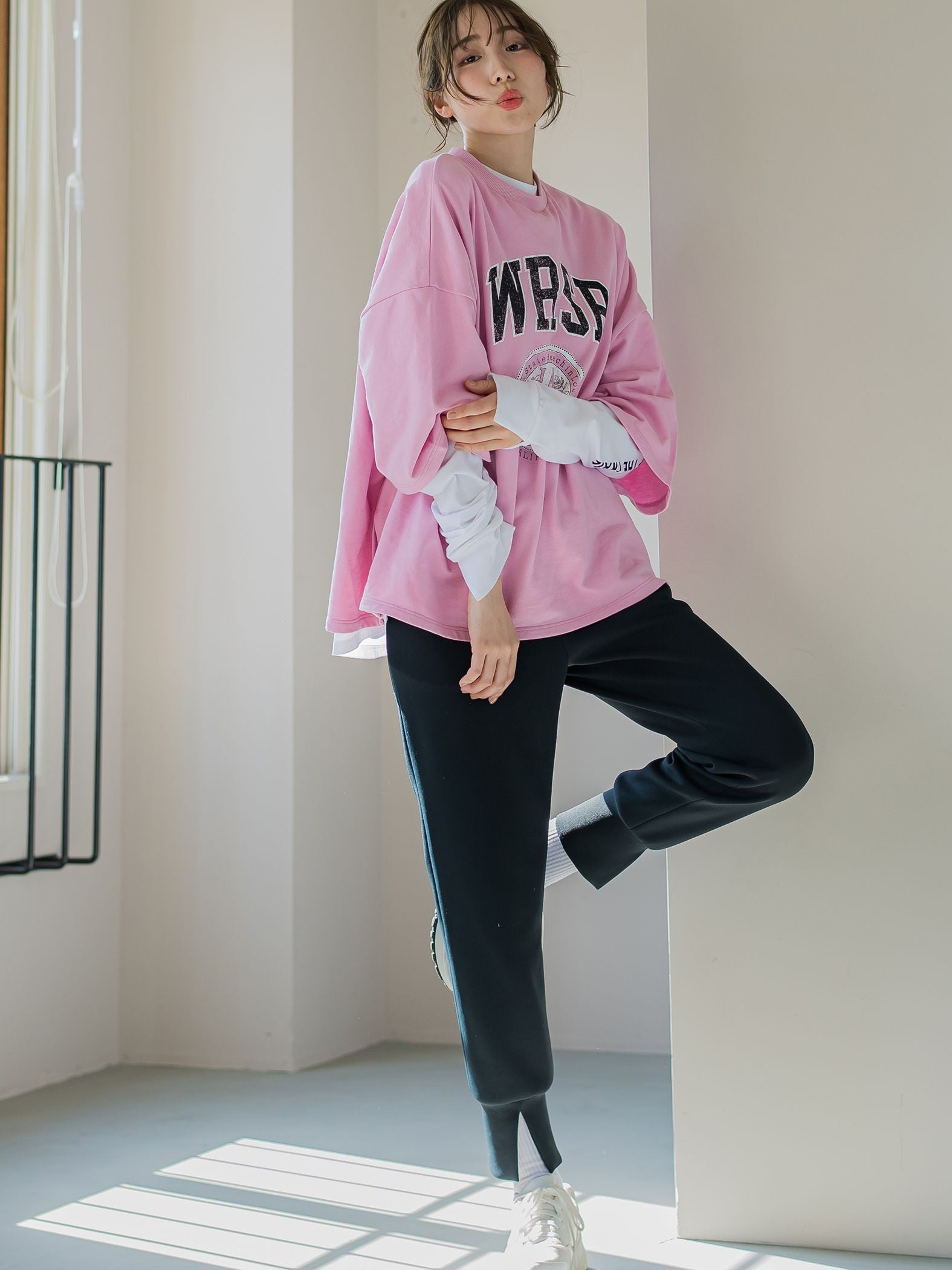 【ビッキー定番/ロングシーズン大活躍の多機能素材/L号サイズ登場!】裾スリットジョガーパンツ《洗濯機で洗える》