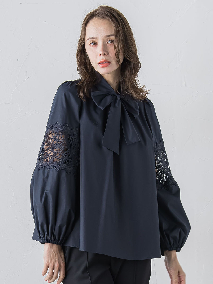 viaggio blu ブラウス 刺繍 総レース 長袖 ネイビー コットン 新色追加】七分袖レースブラウス≪洗濯機で洗える≫ | Viaggio