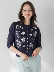 【新色追加】ハーブ刺繍カーディガン≪手洗い可能≫