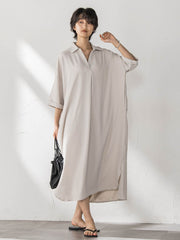 【WEB限定】スキッパーチュニックワンピース≪洗濯機で洗える≫