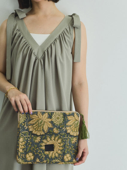 ハンドブロックプリントポーチ