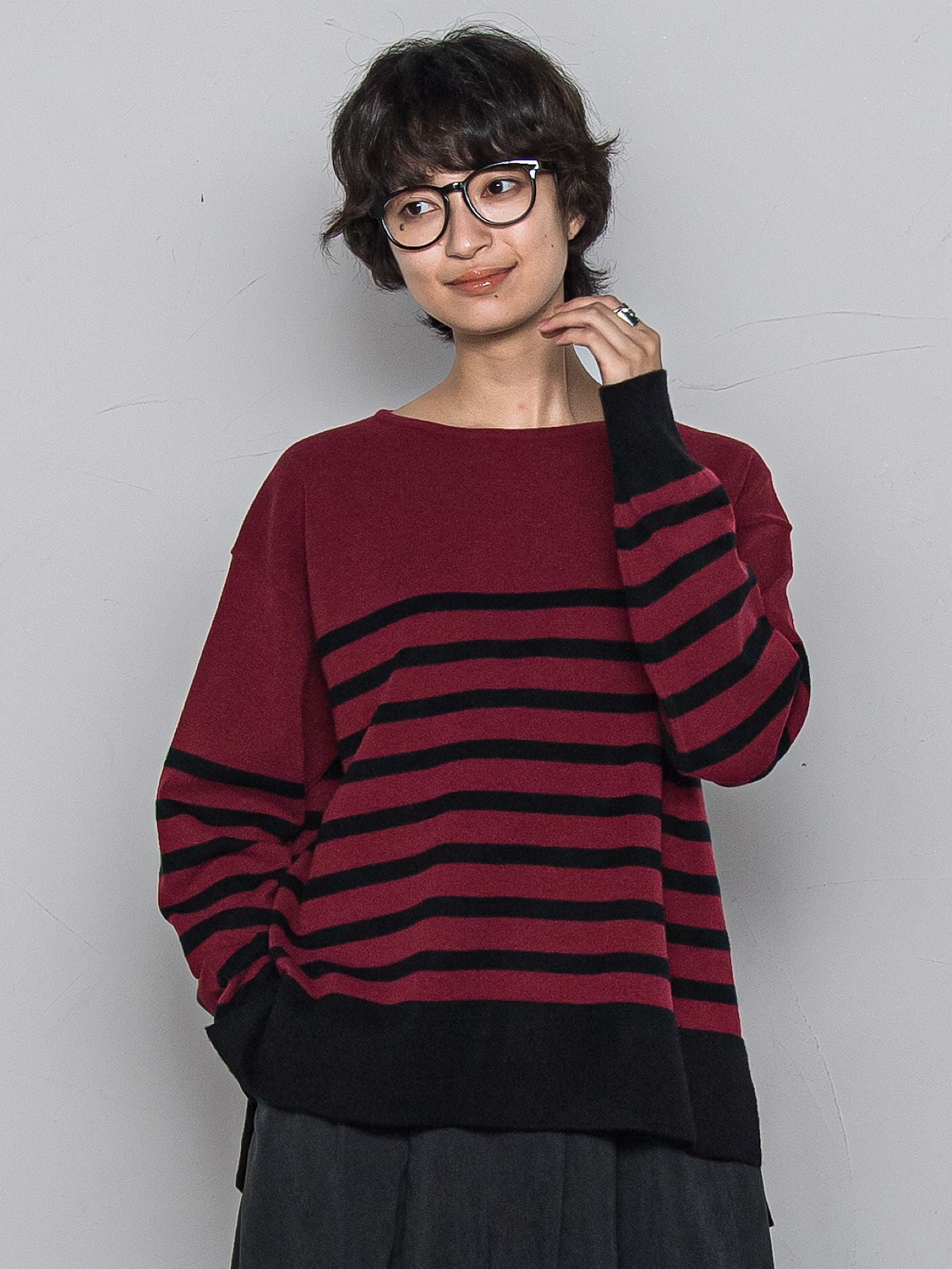 【ふわもち】ボーダーニット≪洗濯機で洗える≫