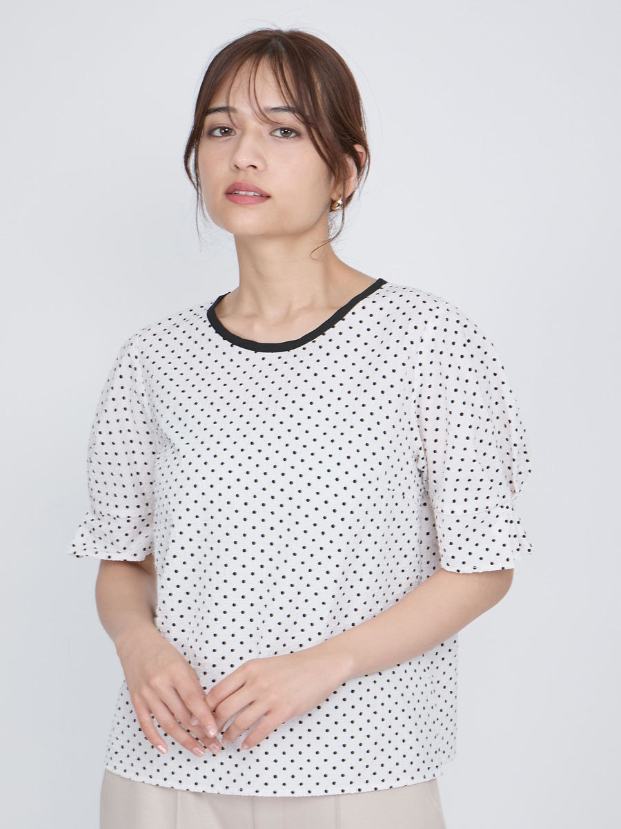 アプリコットsovキナリ シアサッカーモノトーンドットブラウス≪手洗い可能≫ | QUEENS COURT