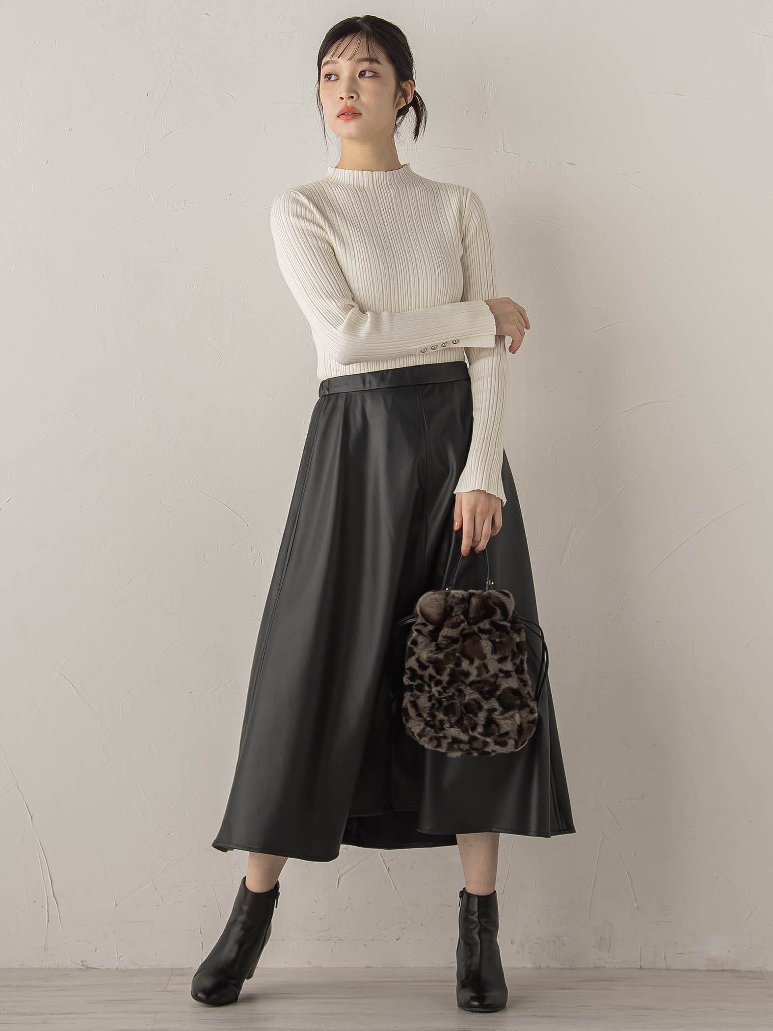 【新色追加】袖ボタンランダムリブニット≪手洗い可能≫