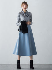 【S/M/L展開】冬仕様 美シルエットロングフレアスカート ≪洗濯機で洗える≫