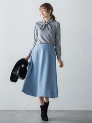 【S/M/L展開】冬仕様 美シルエットロングフレアスカート ≪洗濯機で洗える≫