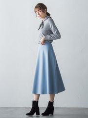 【S/M/L展開】冬仕様 美シルエットロングフレアスカート ≪洗濯機で洗える≫