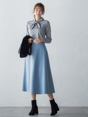 【S/M/L展開】冬仕様 美シルエットロングフレアスカート ≪洗濯機で洗える≫