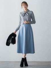 【S/M/L展開】冬仕様 美シルエットロングフレアスカート ≪洗濯機で洗える≫