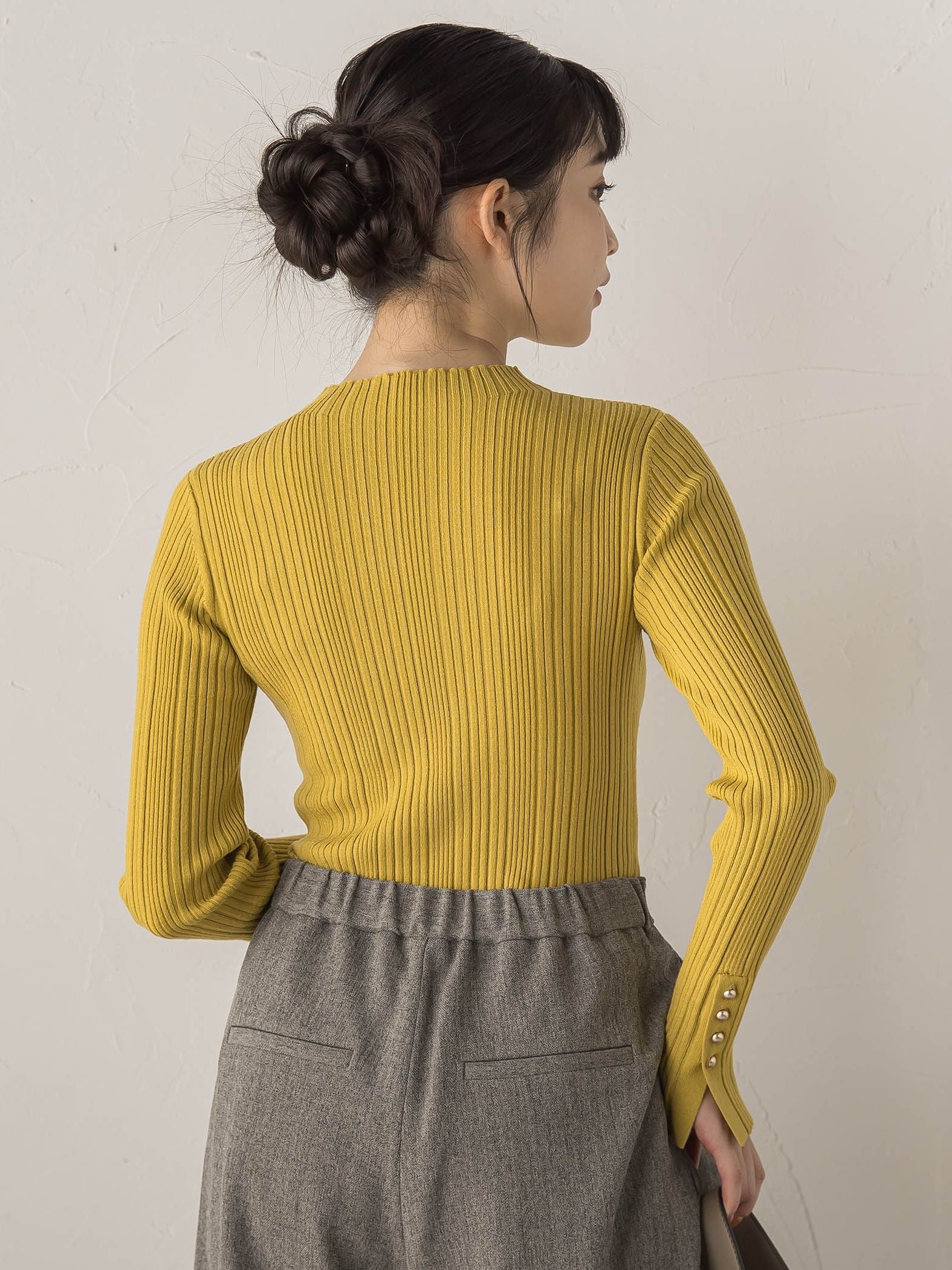 【新色追加】袖ボタンランダムリブニット≪手洗い可能≫