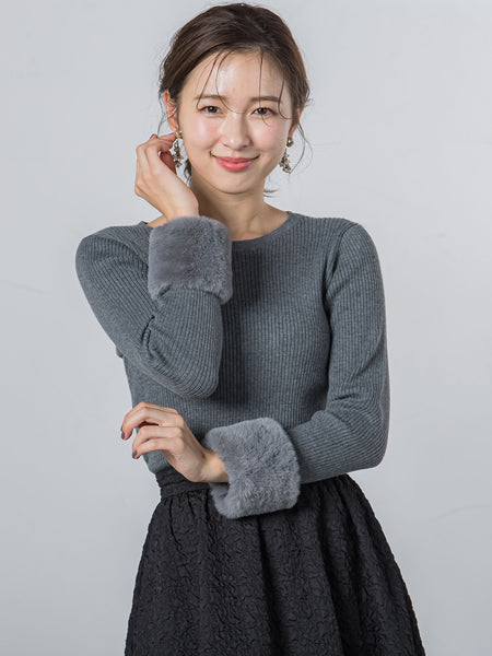 袖ファー付きリブニット≪手洗い可能≫