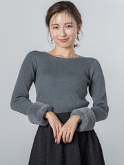 袖ファー付きリブニット≪手洗い可能≫