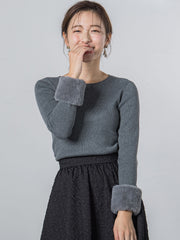 袖ファー付きリブニット≪手洗い可能≫