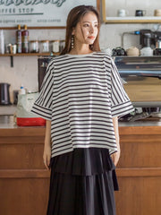 【シンプルだからこそ着まわせる】ボーダールーズカットプルオーバー《洗濯機で洗える》