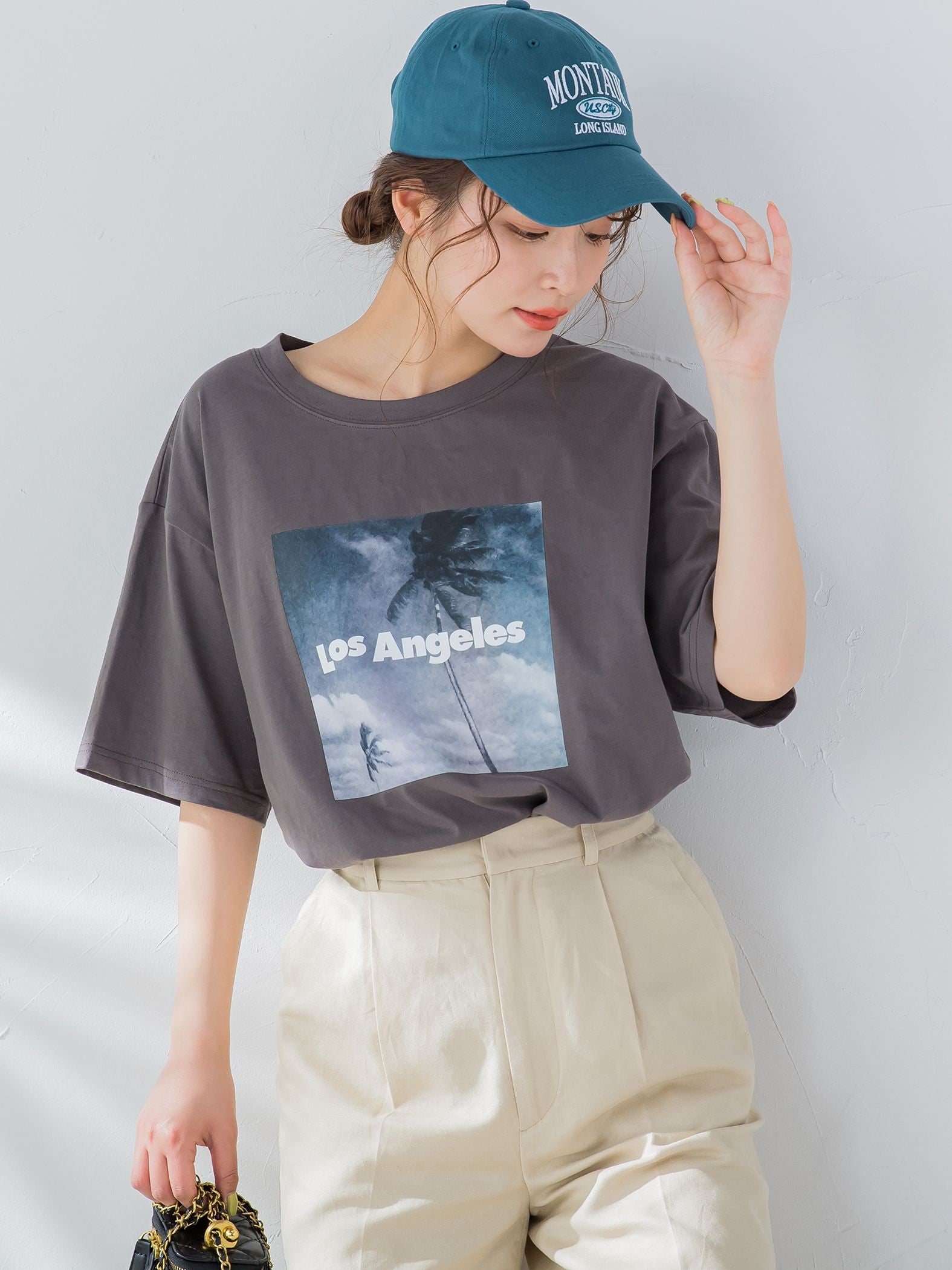 【畔勝遥さんコラボ商品】《unisex》Palm treeフォトプリントTシャツ《洗濯機で洗える》