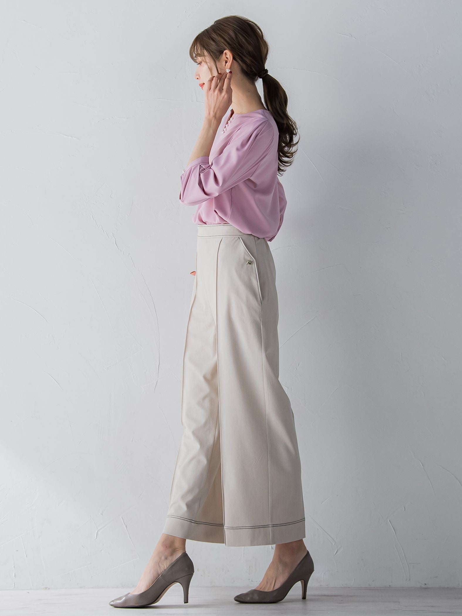 配色ステッチダンガリーストレートパンツ ≪洗濯機で洗える≫