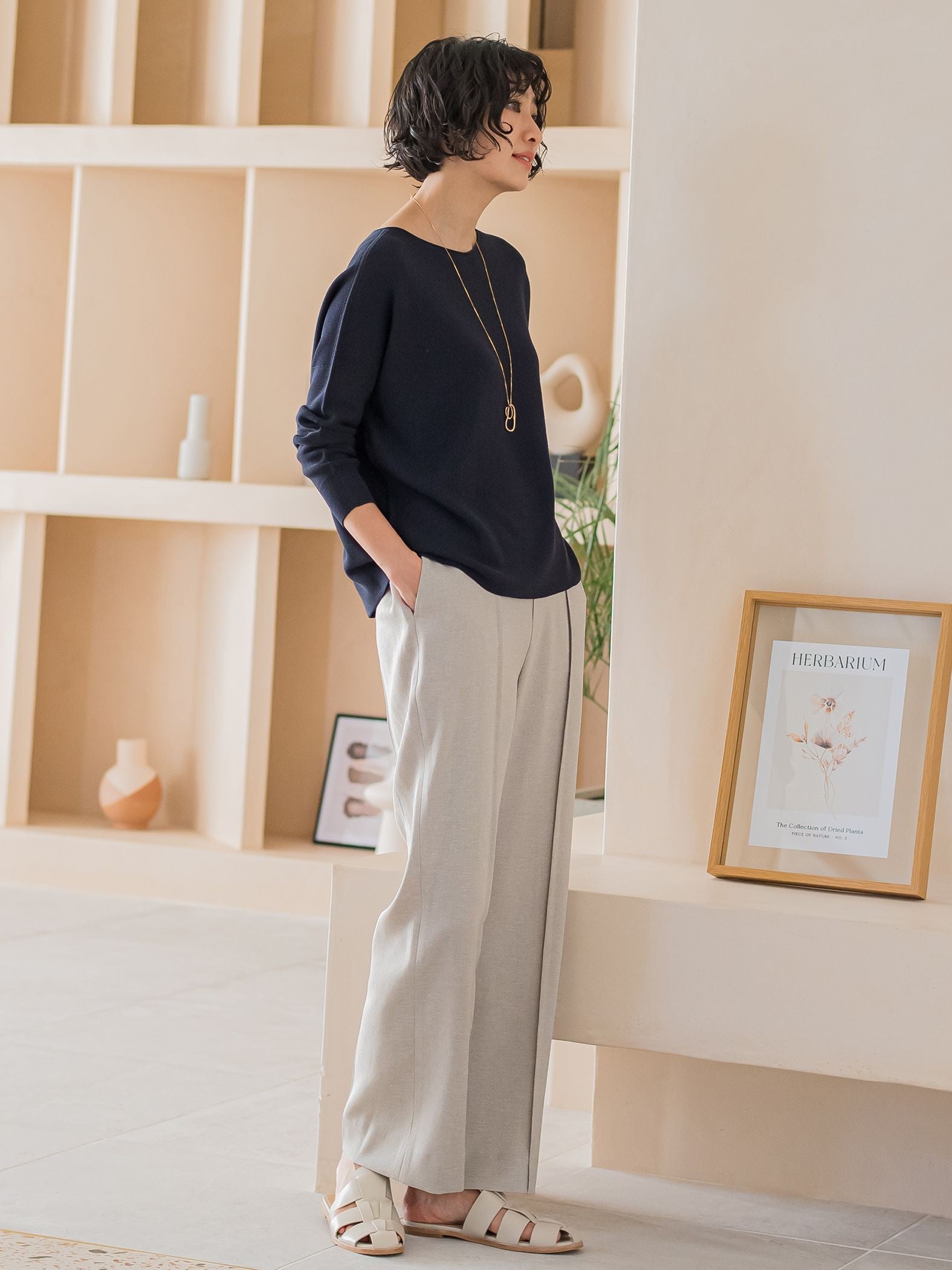 アリシアリノスタイルアップワイドパンツ≪洗濯機で洗える/シワになりにくい/ストレッチ/セットアップ≫