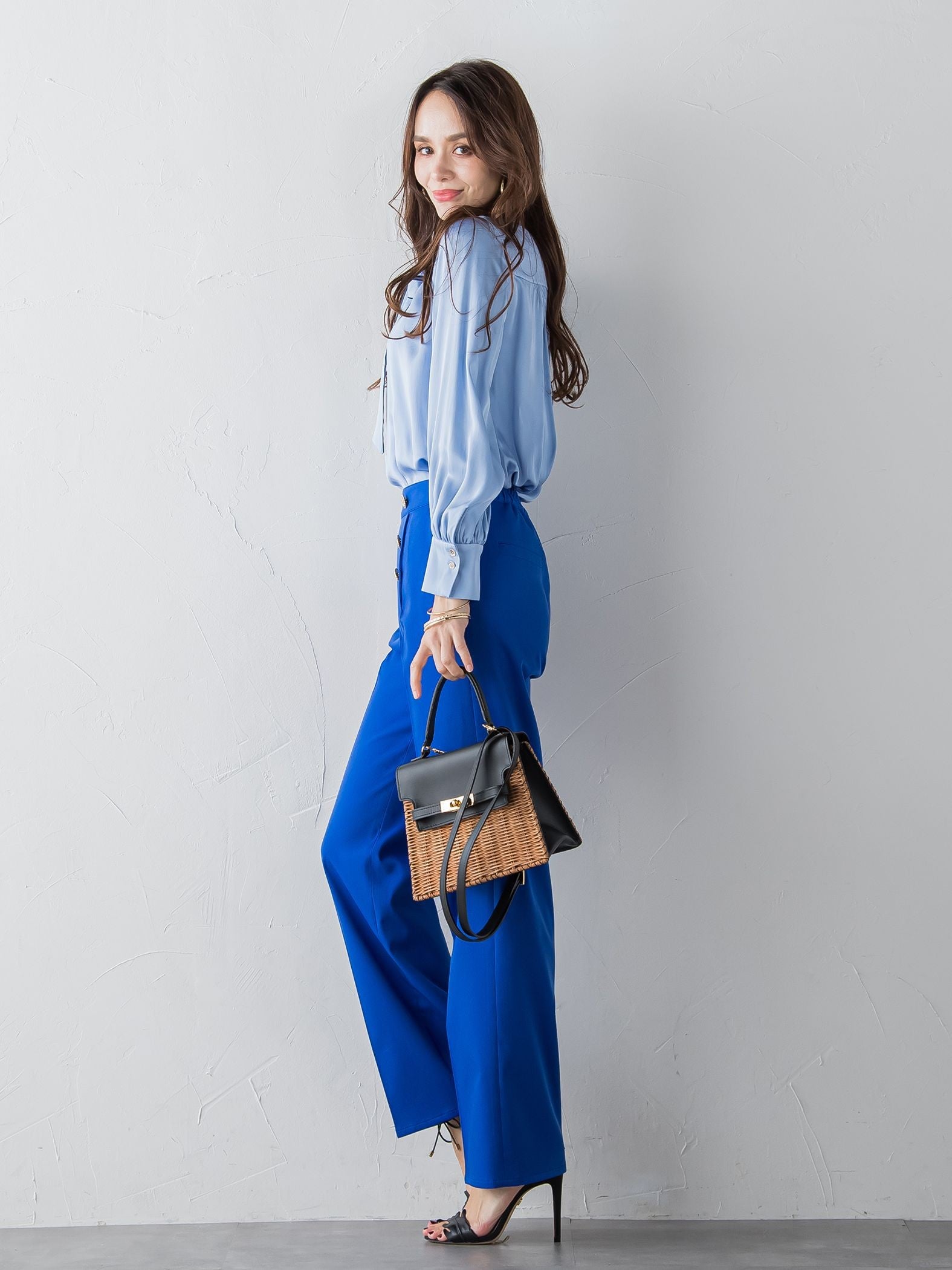 【ECOBLUE】タスランストレッチワイドパンツ≪洗濯機で洗える≫