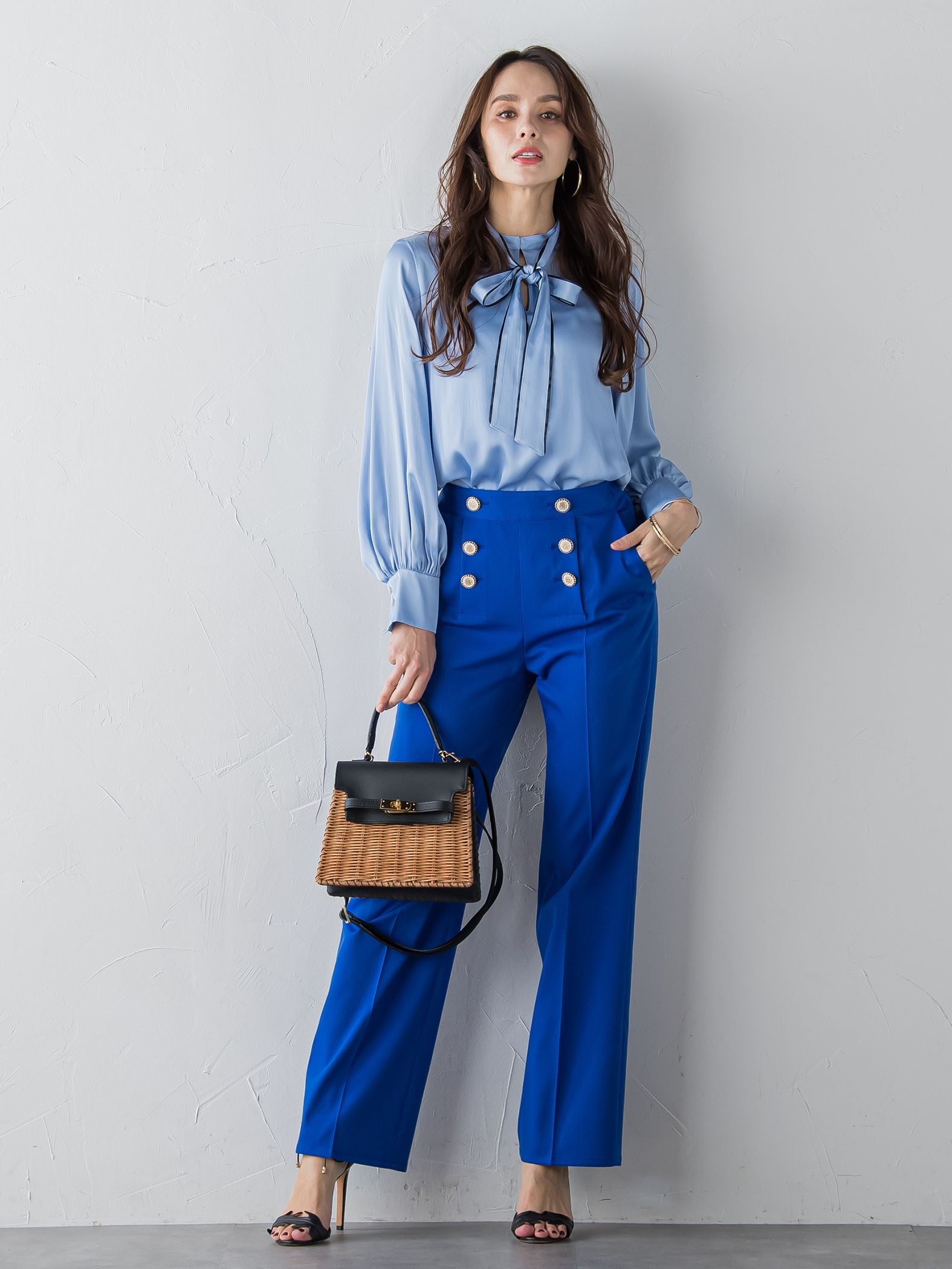 【ECOBLUE】タスランストレッチワイドパンツ≪洗濯機で洗える≫