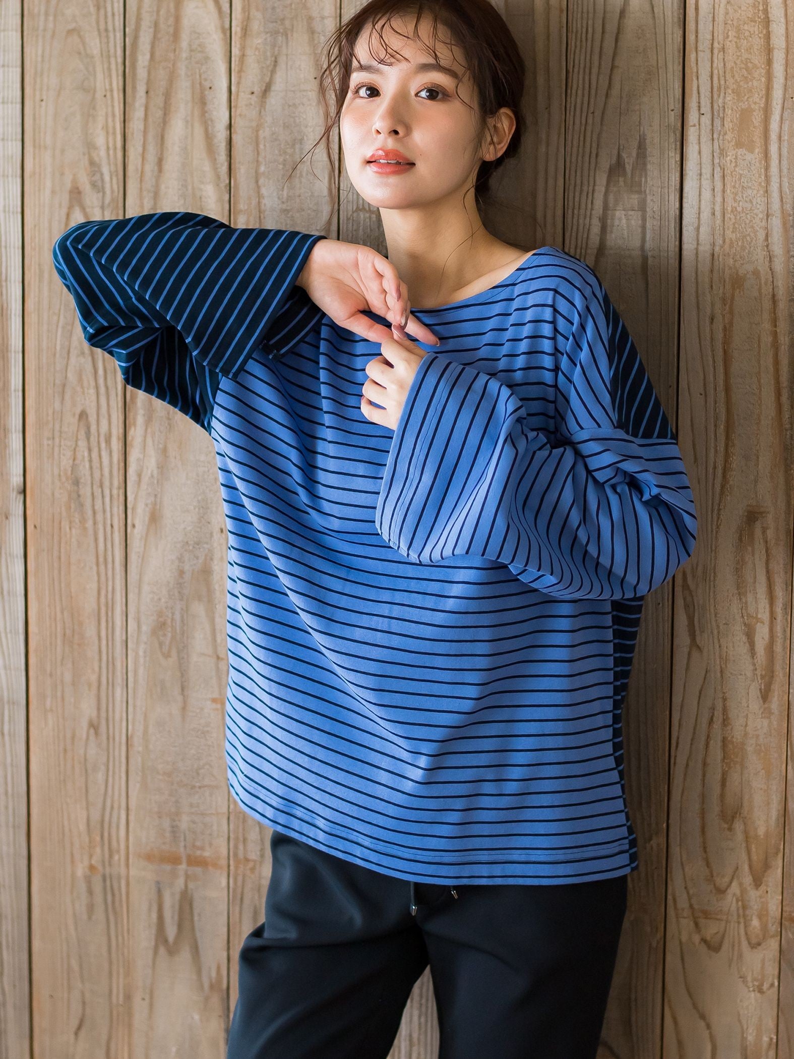 【切り返しのボーダーで遊び心をプラス】ボーダーTシャツ《手洗い可能》
