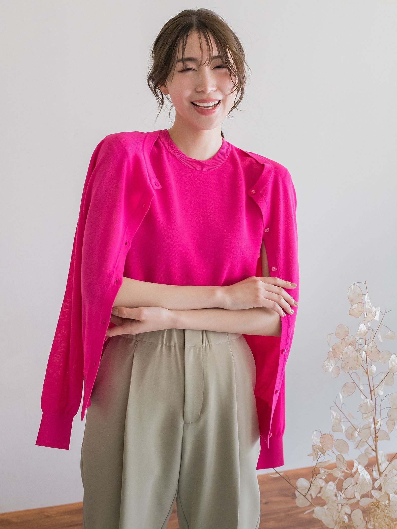 【ビッキー定番/新色登場!これからの夏に大活躍】麻タッチカーディガン《手洗い可能》