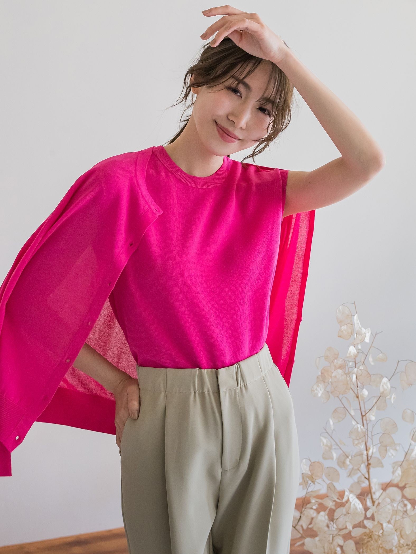 【ビッキー定番/新色登場!これからの夏に大活躍】麻タッチカーディガン《手洗い可能》