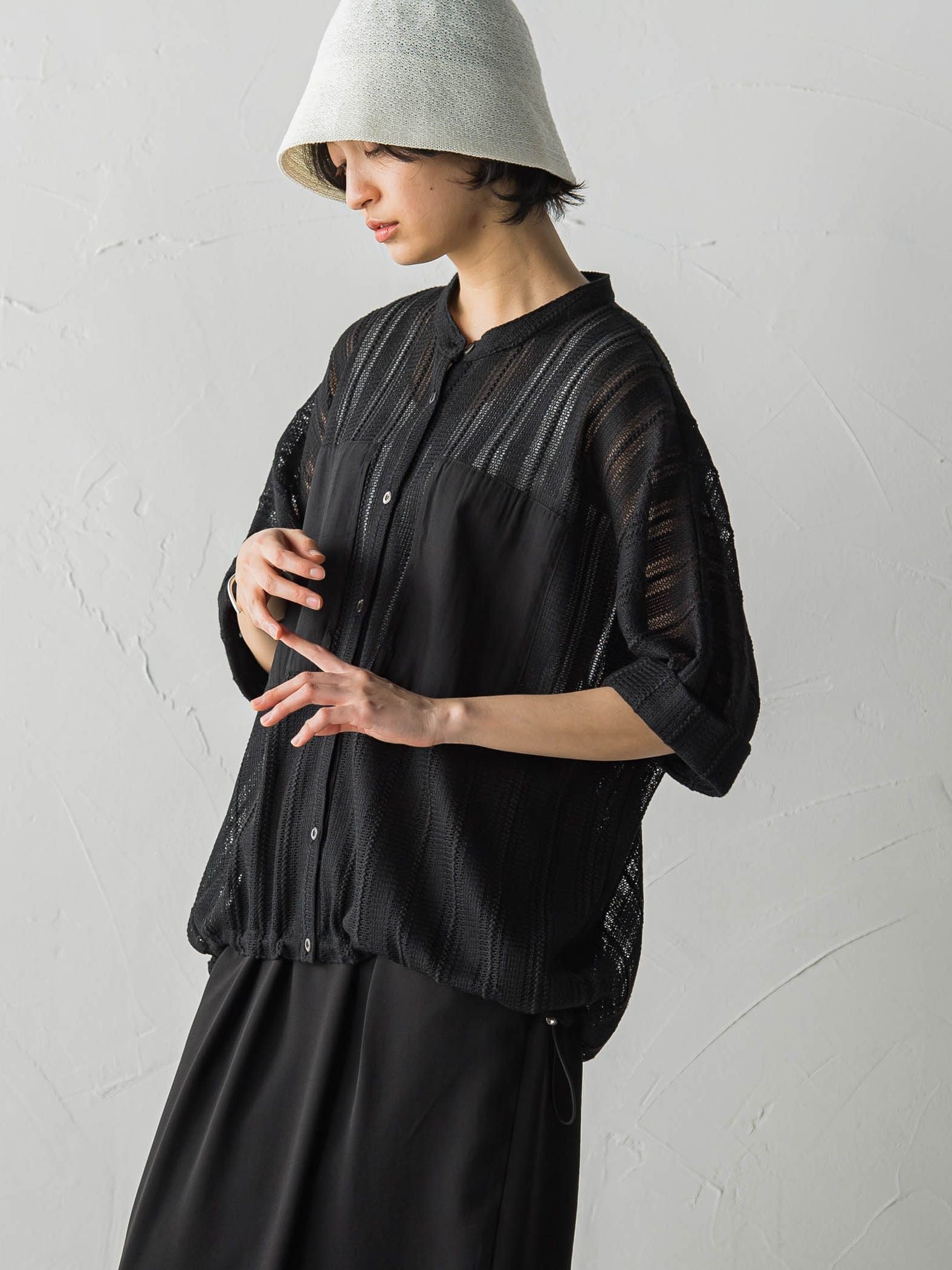 メッシュレースドルマンシャツ